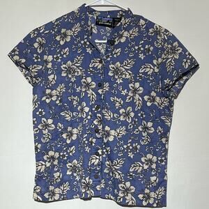 Pataloha Short Sleeve Button Up Floral Casual Shirt Lavender Womens Size Medium